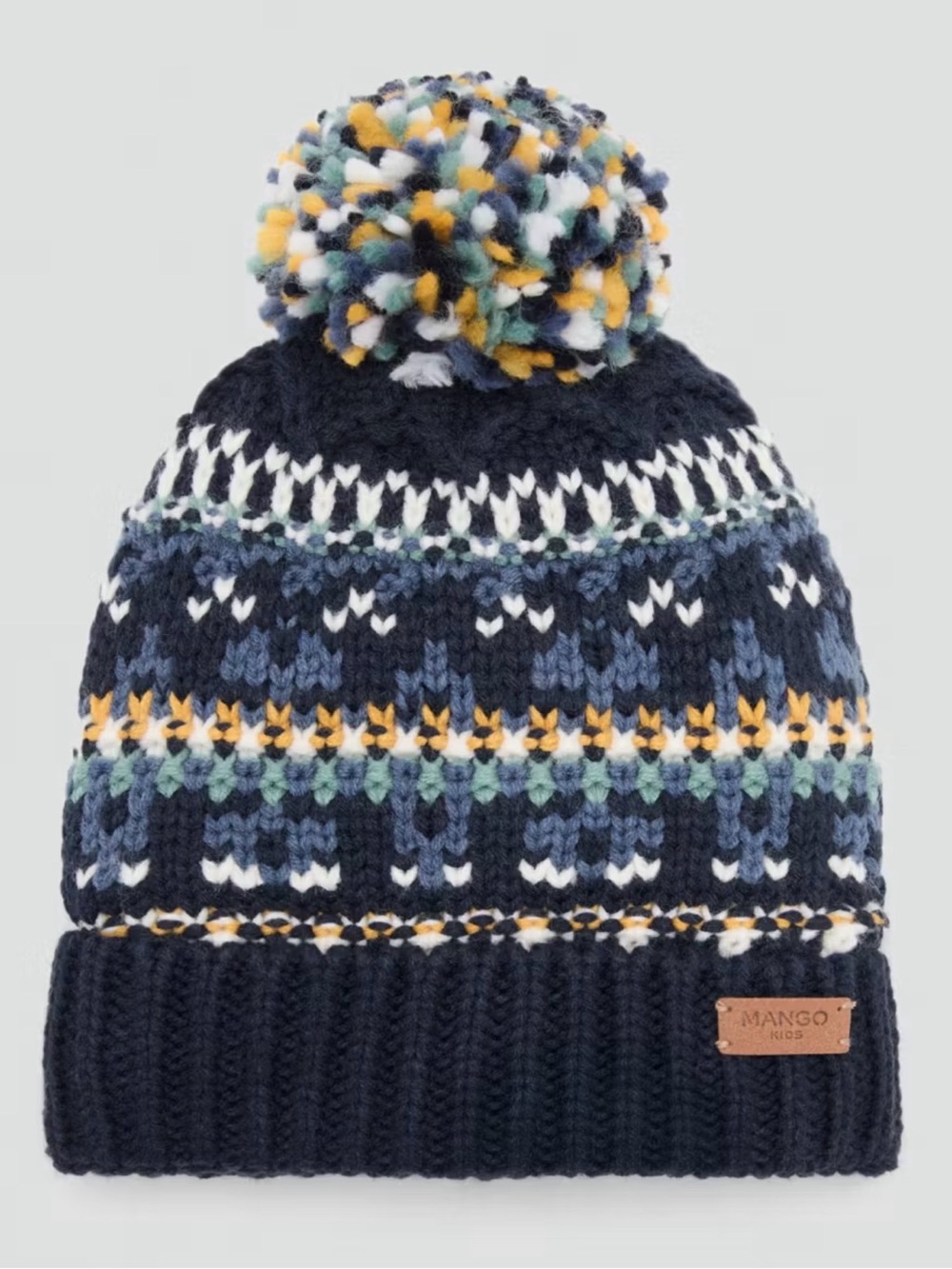 Mango Kids Knit Beanie with Multicolor Pom